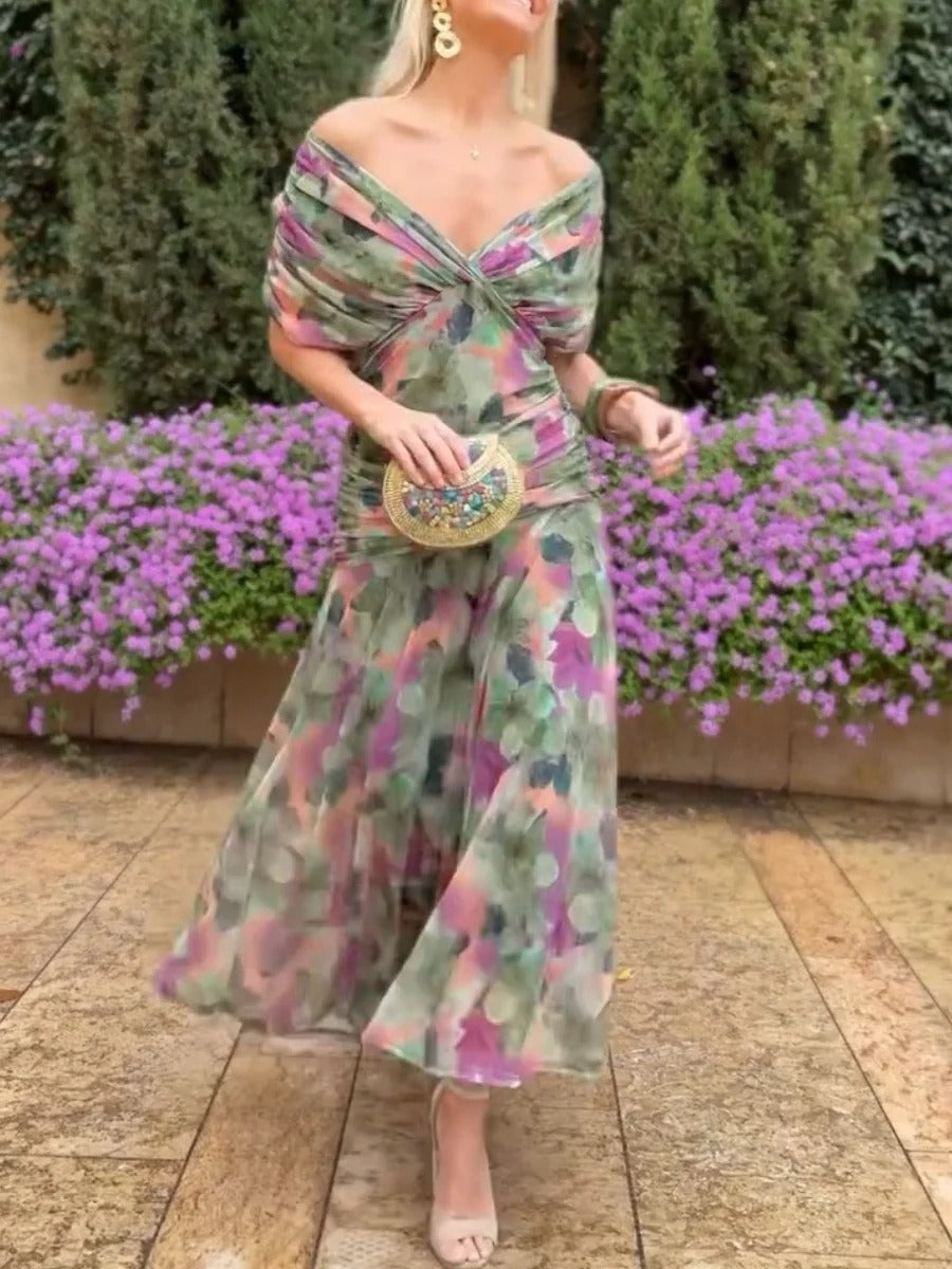 Abito lungo donna in chiffon, scollo a V — vista 6