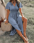 Abito lungo donna in tessuto leggero, scollo a V — vista 4