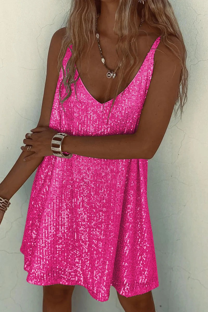 Abito Mini Donna con Paillettes – Schiena a V Profonda &amp; Taglio Attillato