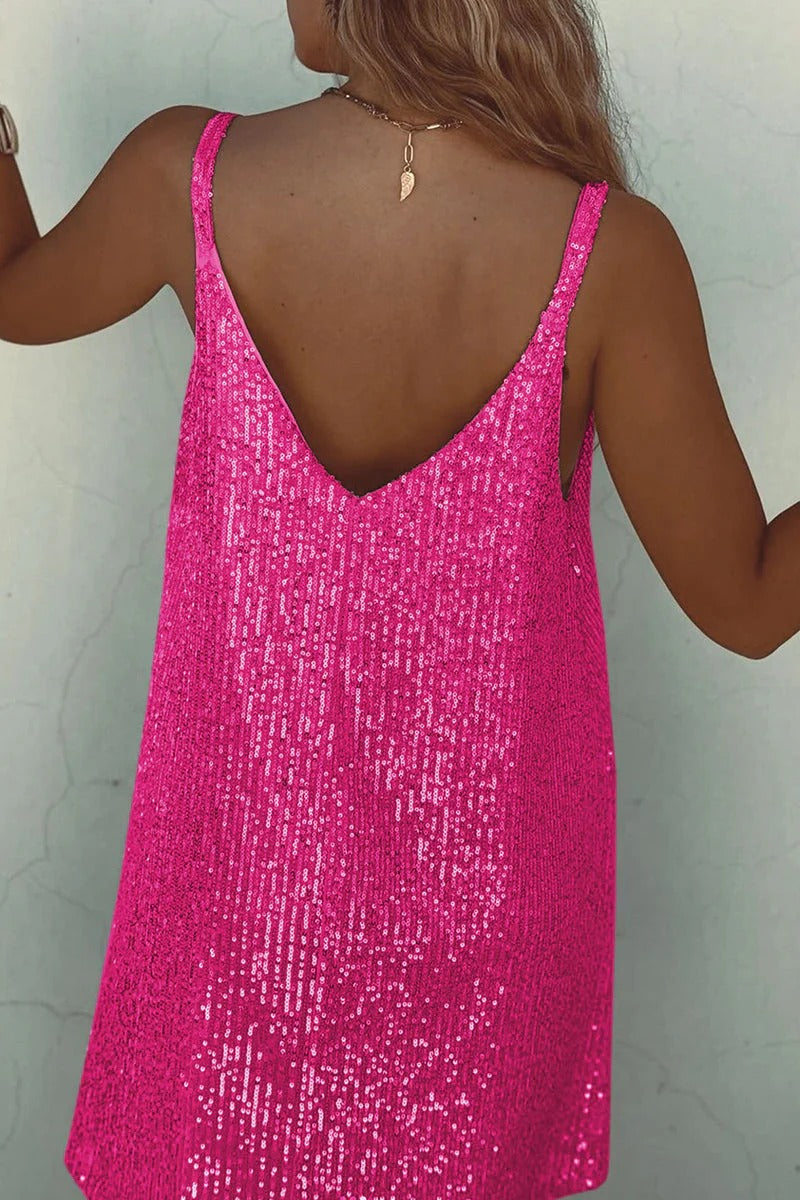 Abito Mini Donna con Paillettes – Schiena a V Profonda &amp; Taglio Attillato