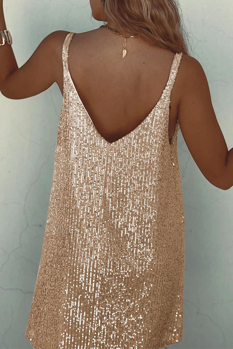 Abito Mini Donna con Paillettes – Schiena a V Profonda &amp; Taglio Attillato