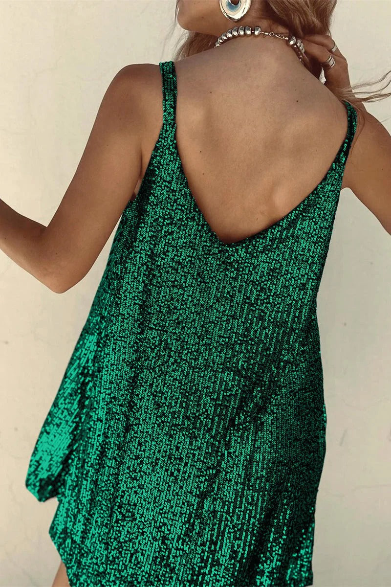 Abito Mini Donna con Paillettes – Schiena a V Profonda &amp; Taglio Attillato