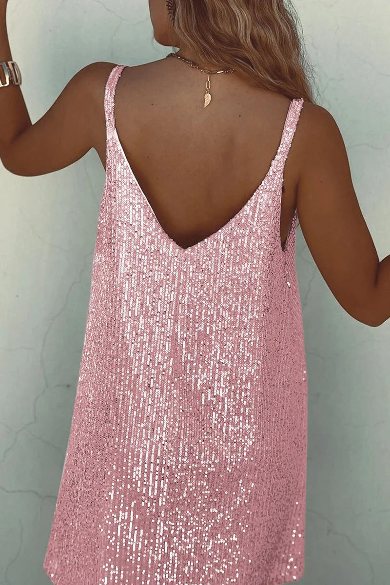Abito Mini Donna con Paillettes – Schiena a V Profonda &amp; Taglio Attillato