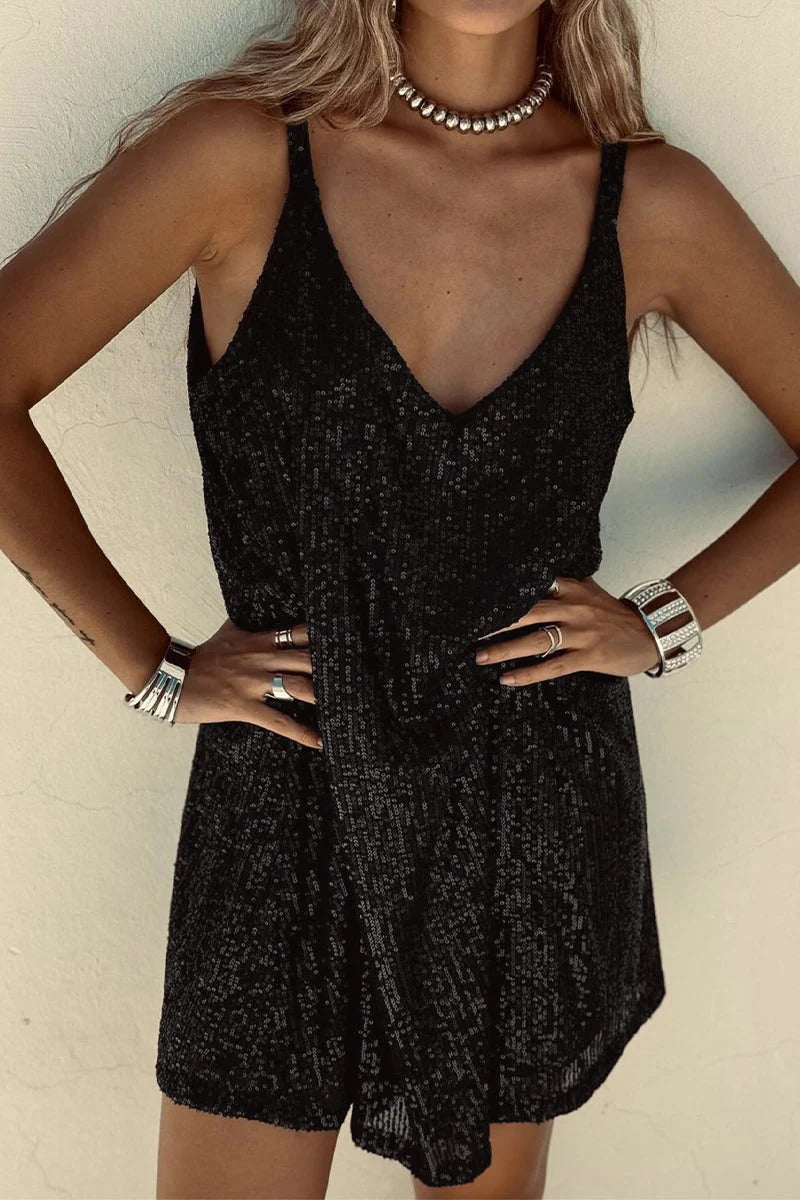 Abito Mini Donna con Paillettes – Schiena a V Profonda &amp; Taglio Attillato