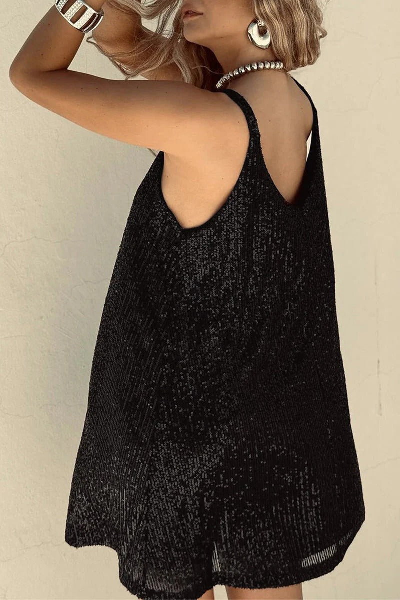 Abito Mini Donna con Paillettes – Schiena a V Profonda &amp; Taglio Attillato