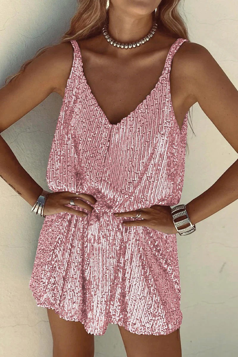 Abito Mini Donna con Paillettes – Schiena a V Profonda &amp; Taglio Attillato