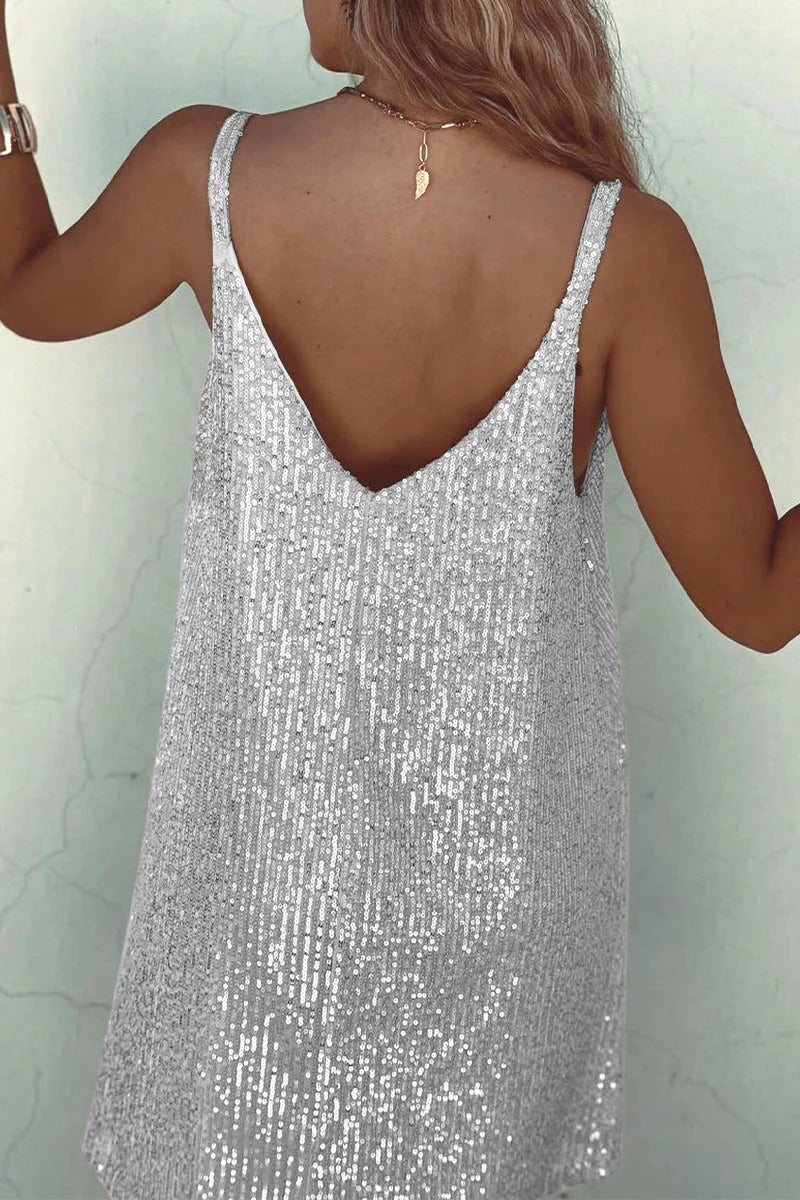 Abito Mini Donna con Paillettes – Schiena a V Profonda &amp; Taglio Attillato
