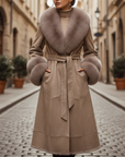 Cappotto Donna Lungo in Pelle Sintetica con Collare in Pelliccia
