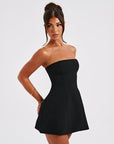 Abito mini donna bustier – taglio strutturato, gonna svasata a trapezio
