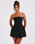 Abito mini donna bustier – taglio strutturato, gonna svasata a trapezio
