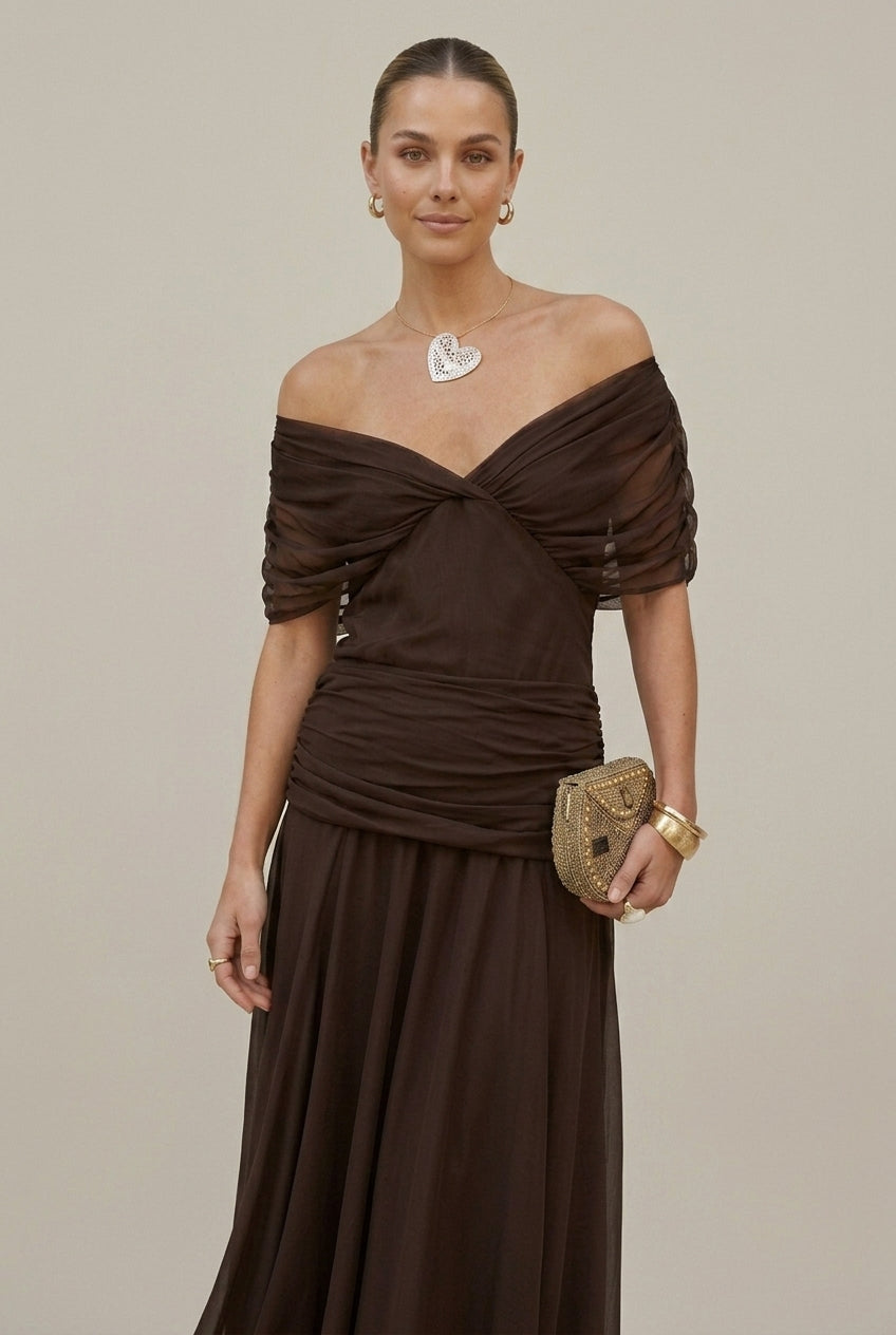 Abito lungo donna in chiffon, scollo a V — vista 4