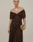 Abito lungo donna in chiffon, scollo a V — vista 4