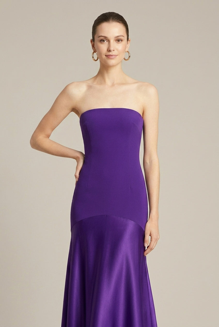 Abito lungo donna in raso viola, aderente — vista 4