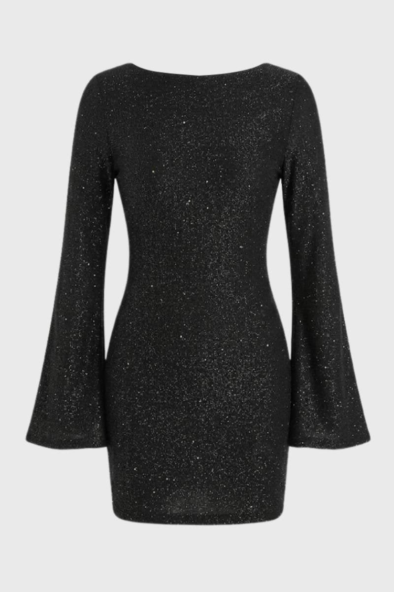 Vestito Mini Donna con Paillettes – Maniche Ampie e Taglio Attillato