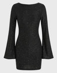 Vestito Mini Donna con Paillettes – Maniche Ampie e Taglio Attillato