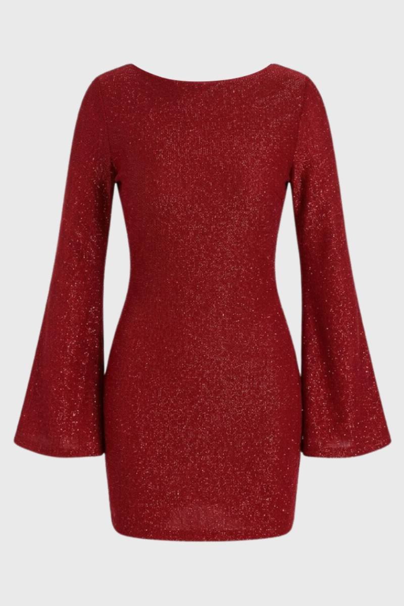 Vestito Mini Donna con Paillettes – Maniche Ampie e Taglio Attillato