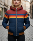 Piumino Donna Invernale Imbottito con Cappuccio e Righe