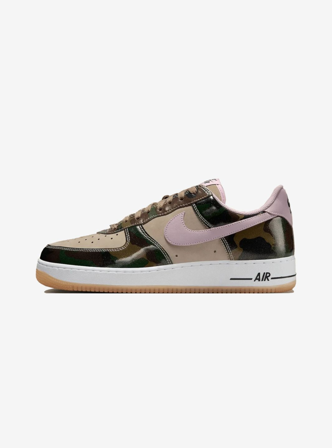 Nike Air Force 1 Low Patent Camo Pink sneakers basse uomo e donna pelle rosa, vista laterale