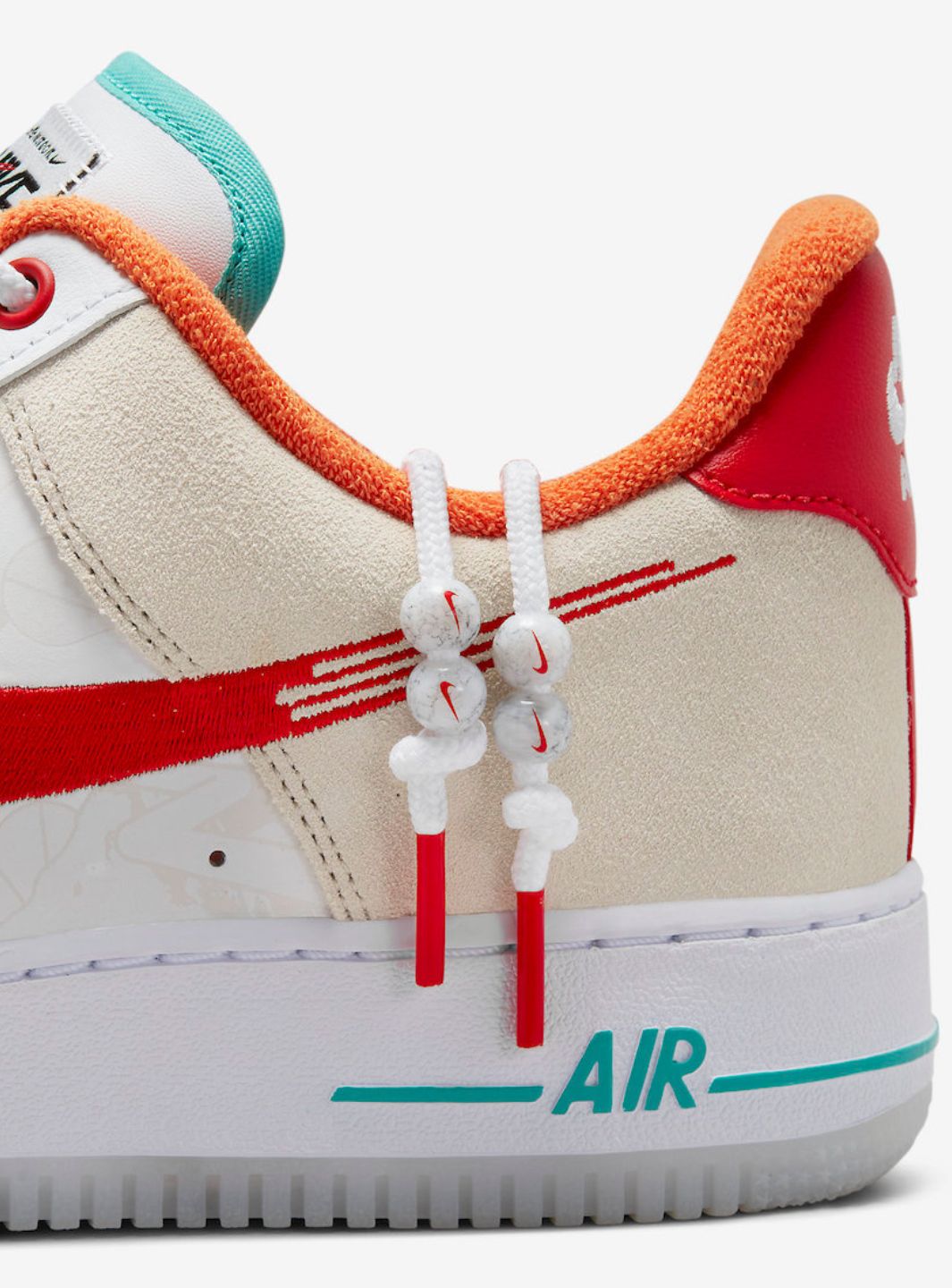 Nike Air Force 1 Low PRM Just Do It White Red Teal sneakers basse uomo e donna pelle bianco rosso, dettaglio tomaia
