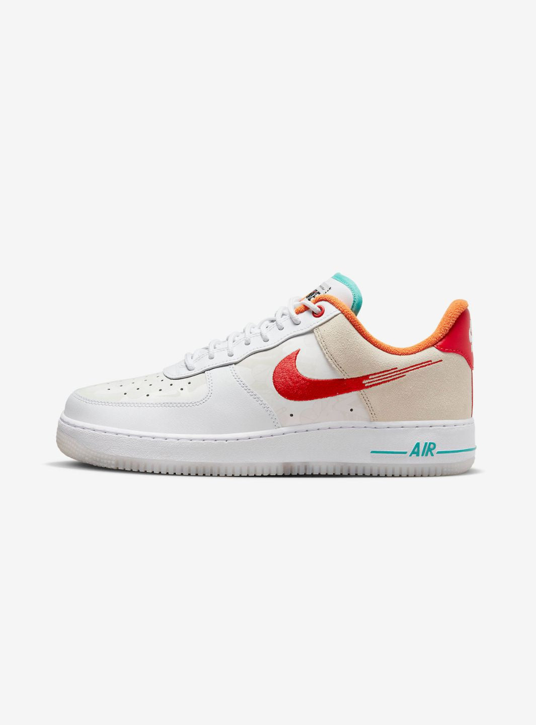 Nike Air Force 1 Low PRM Just Do It White Red Teal sneakers basse uomo e donna pelle bianco rosso, vista laterale