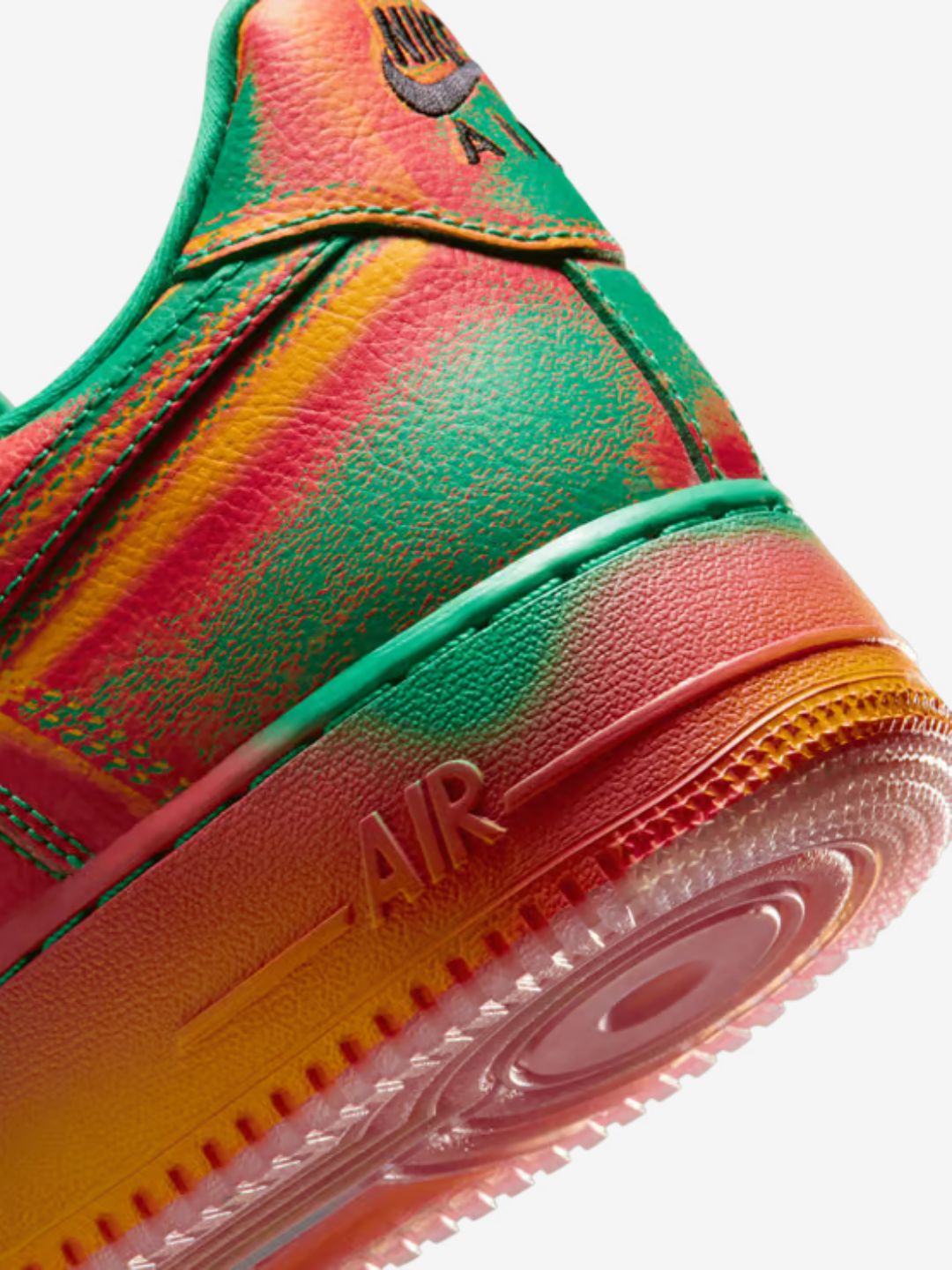 Nike Air Force 1 Low Stadium Green Crimson sneakers basse uomo e donna pelle verde rosso, dettaglio tomaia