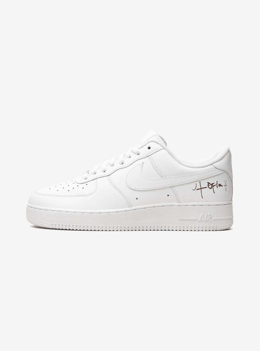 Nike Air Force 1 Low White Travis Scott Cactus Jack Utopia Edition sneakers basse uomo e donna pelle bianco, vista laterale