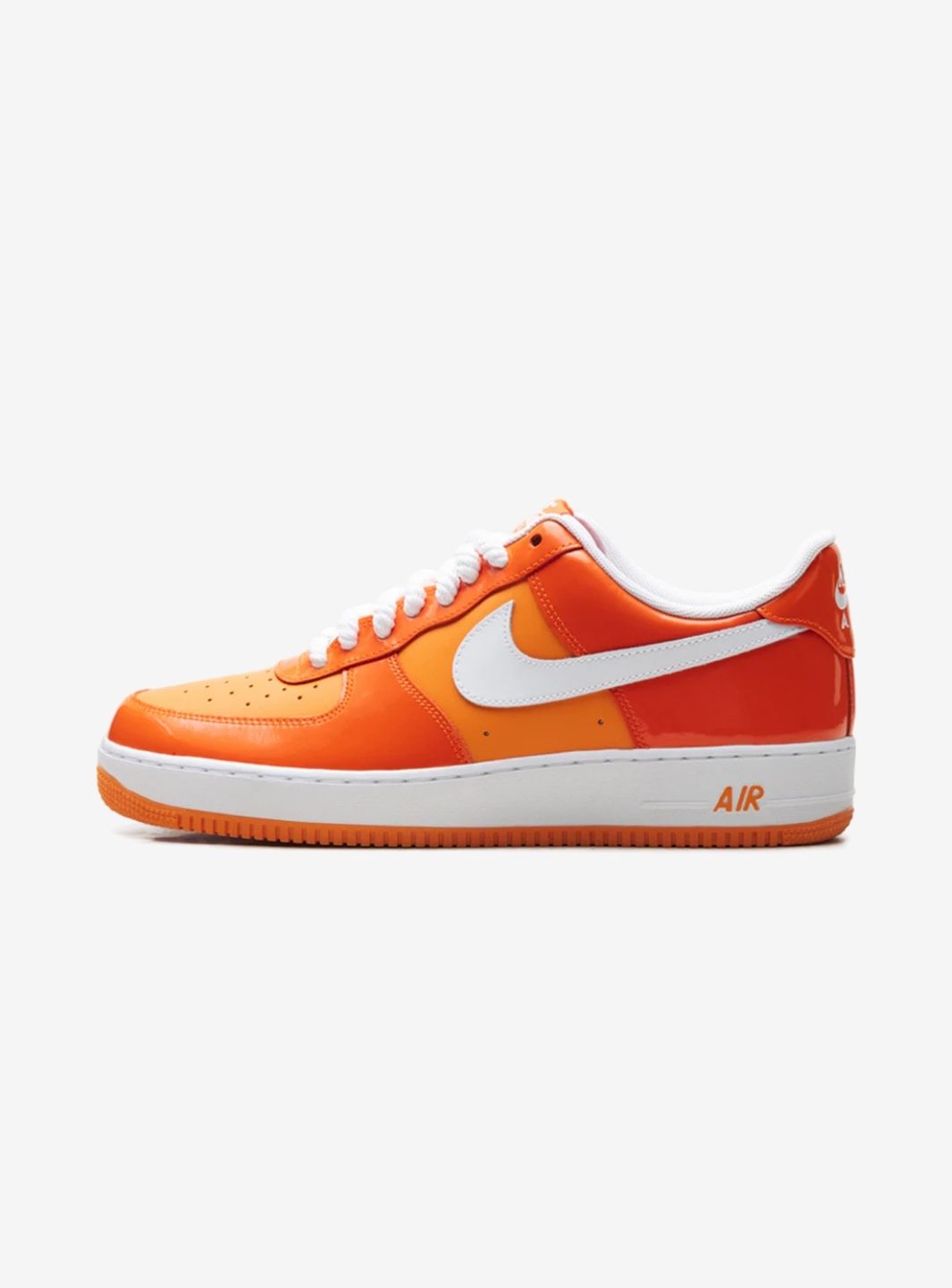 Nike Air Force 1 Low Orange White Patent sneakers basse uomo e donna pelle bianco arancione, vista laterale