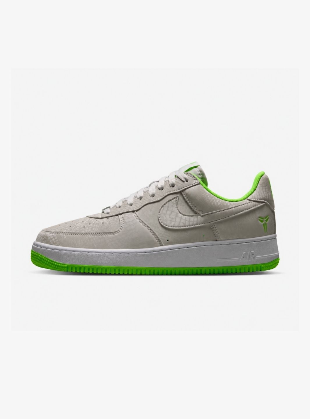 Nike Air Force 1 Low Kobe Bryant Forever Vast Grey Electric Green sneakers basse uomo e donna pelle grigio verde, vista later