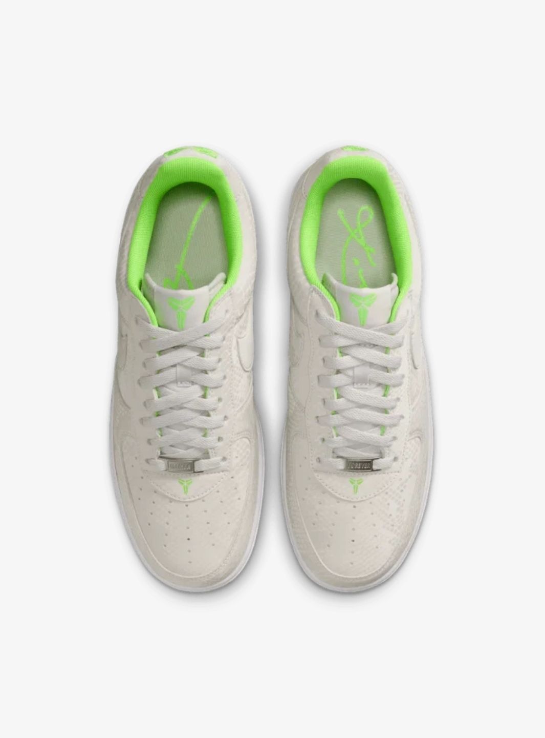 Nike Air Force 1 Low Kobe Bryant Forever Vast Grey Electric Green sneakers basse uomo e donna pelle grigio verde, dettaglio s