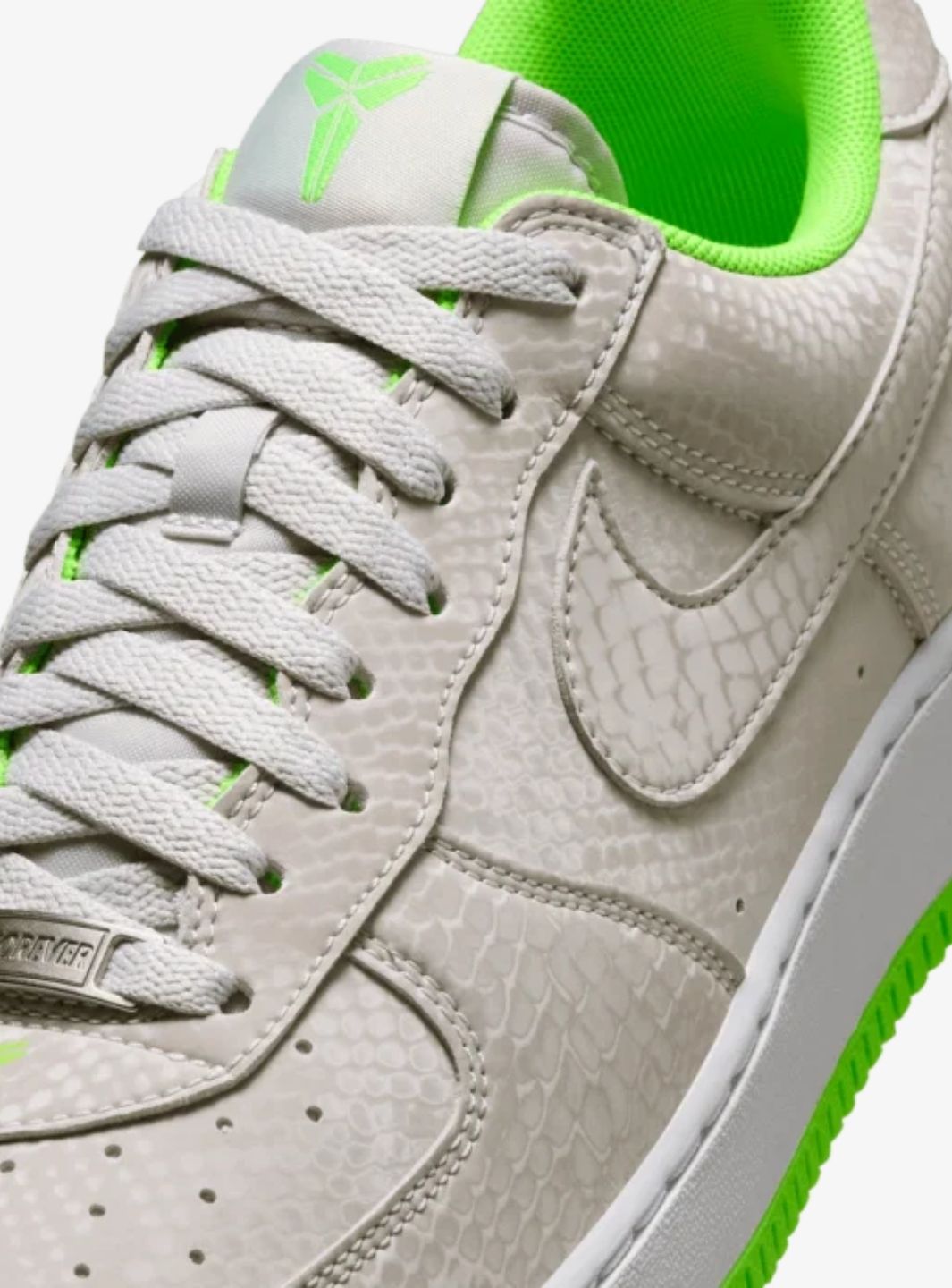 Nike Air Force 1 Low Kobe Bryant Forever Vast Grey Electric Green sneakers basse uomo e donna pelle grigio verde, vista dall'