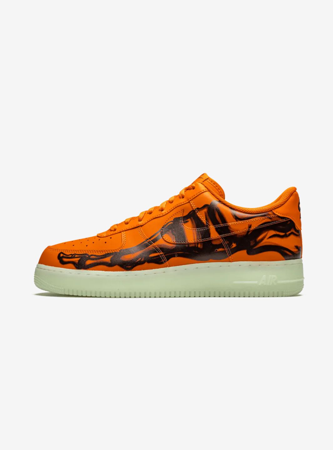 Nike Air Force 1 Low Orange Skeleton Halloween (2020) sneakers basse uomo e donna pelle arancione nero, vista laterale