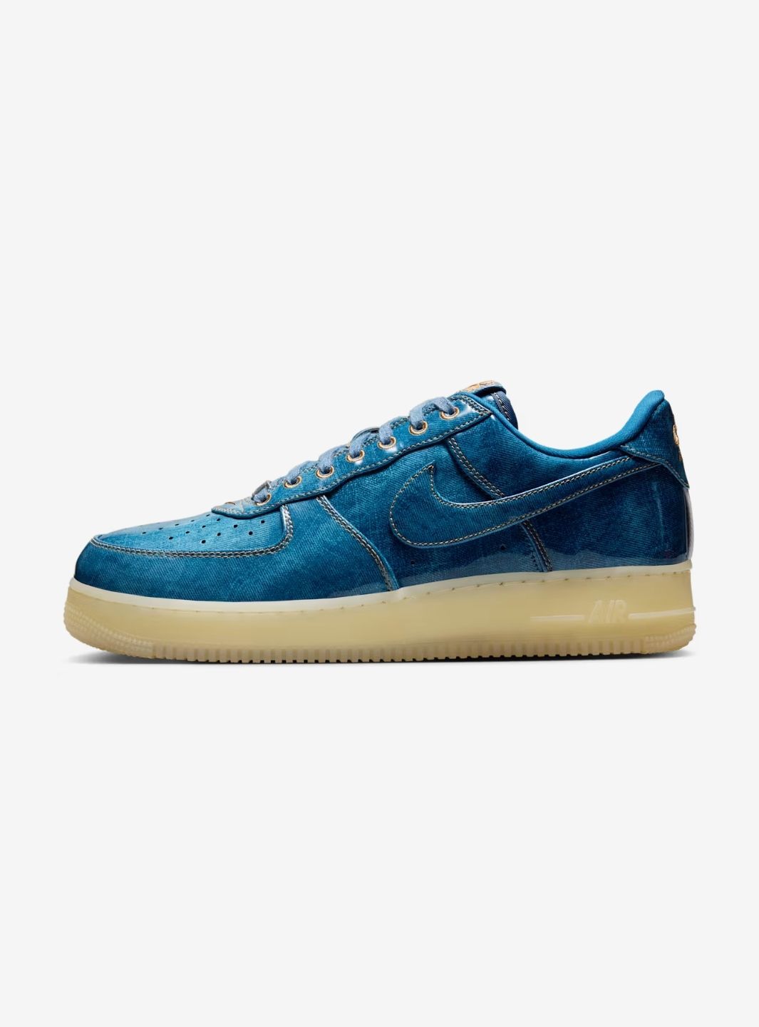 Nike Air Force 1 Low Patent Denim sneakers basse uomo e donna pelle blu, vista laterale