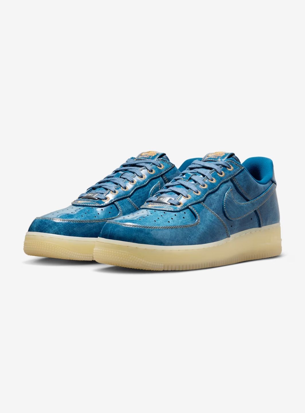 Nike Air Force 1 Low Patent Denim sneakers basse uomo e donna pelle blu, vista frontale