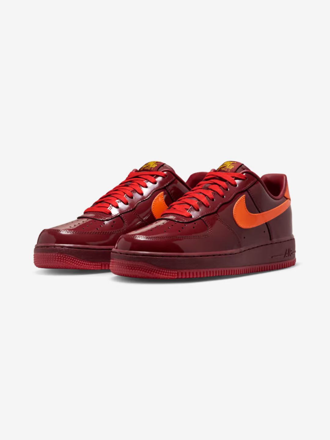 Nike Air Force 1 Low Patent Leather Dark Team Red Safety Orange sneakers basse uomo e donna pelle rosso arancione, vista fron