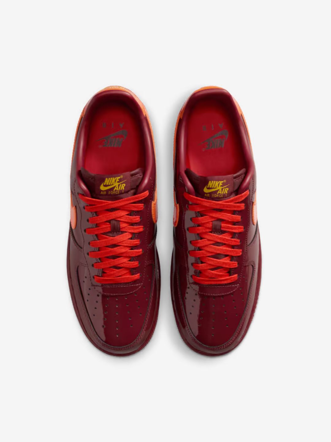 Nike Air Force 1 Low Patent Leather Dark Team Red Safety Orange sneakers basse uomo e donna pelle rosso arancione, vista post
