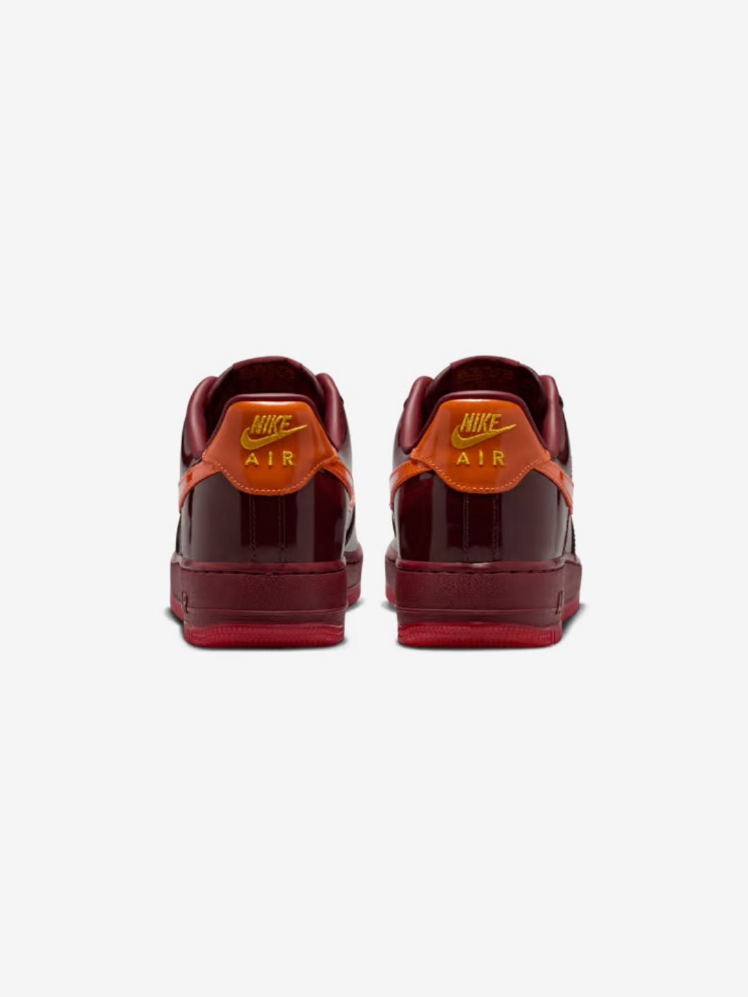 Nike Air Force 1 Low Patent Leather Dark Team Red Safety Orange sneakers basse uomo e donna pelle rosso arancione, vista dall