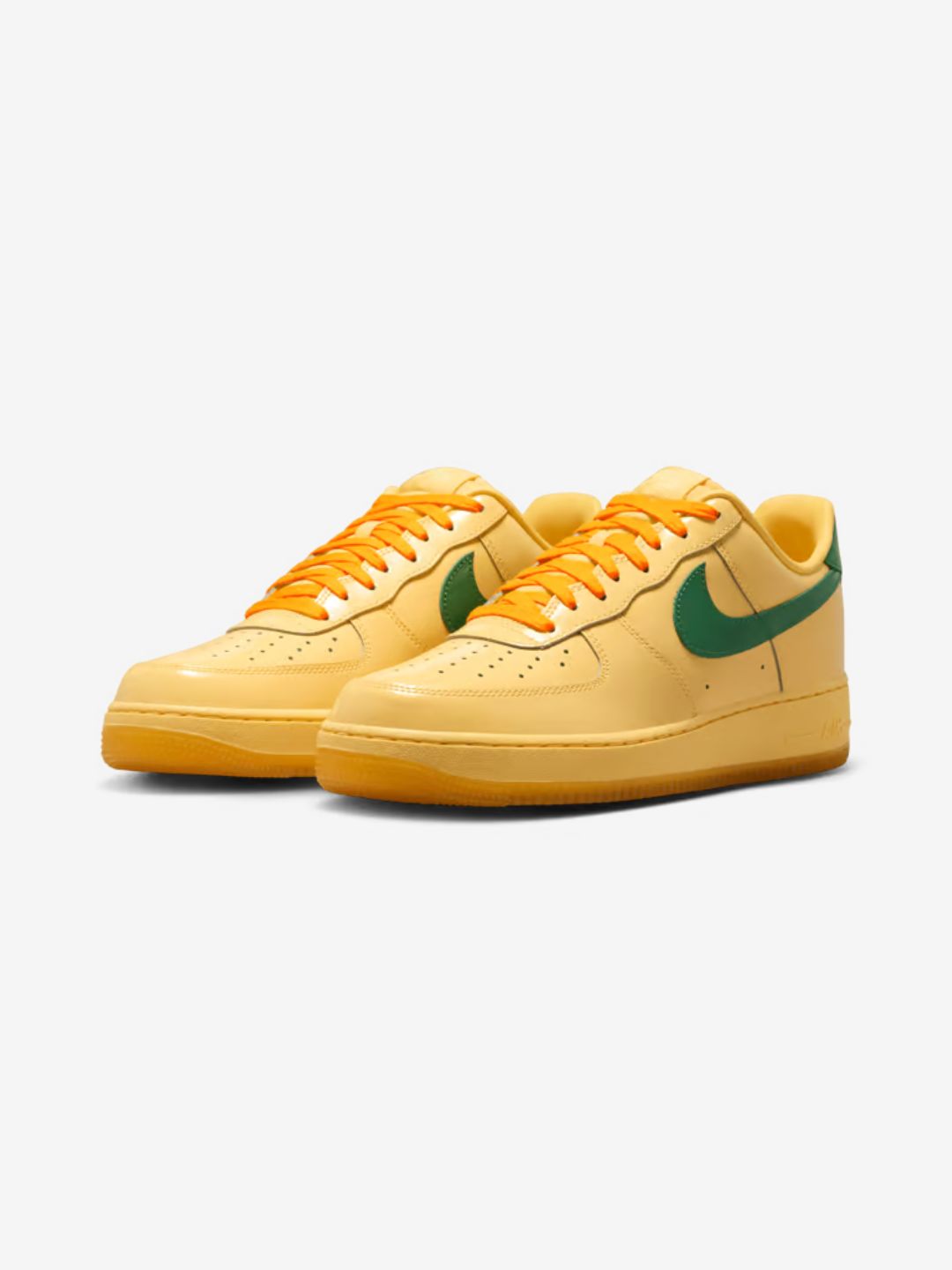 Nike Air Force 1 Low Patent Leather Topaz Gold Pine Green sneakers basse uomo e donna pelle verde oro, vista frontale