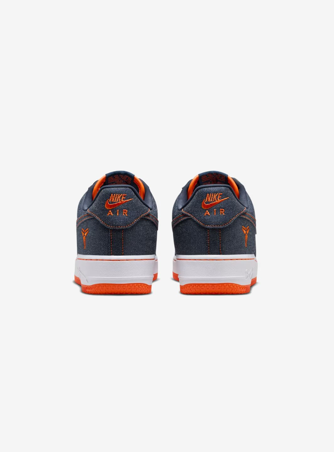 Nike Air Force 1 Low Kobe Bryant Denim Obsidian Safety Orange sneakers basse uomo e donna pelle blu arancione, dettaglio suol