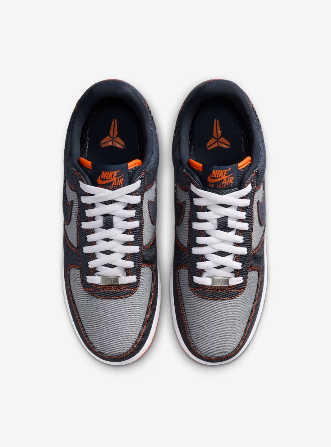 Nike Air Force 1 Low Kobe Bryant Denim Obsidian Safety Orange sneakers basse uomo e donna pelle blu arancione, vista posterio