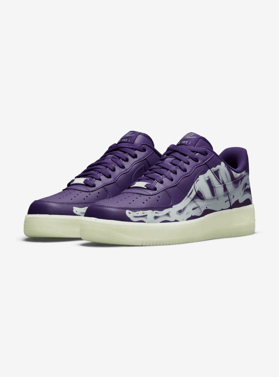Nike Air Force 1 Low Purple Skeleton Halloween (2021) sneakers basse uomo e donna pelle viola nero, vista frontale