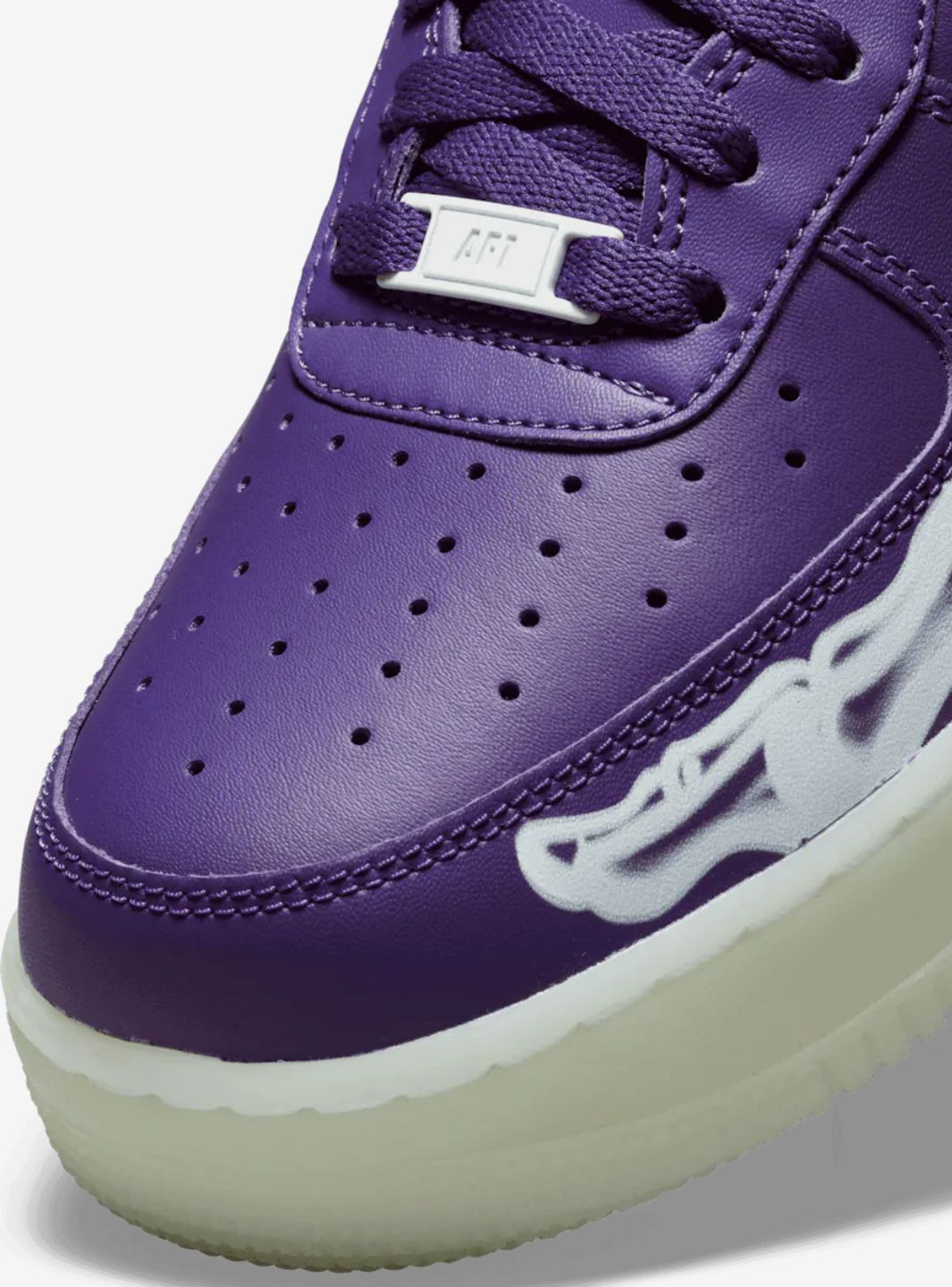 Nike Air Force 1 Low Purple Skeleton Halloween (2021) sneakers basse uomo e donna pelle viola nero, dettaglio suola