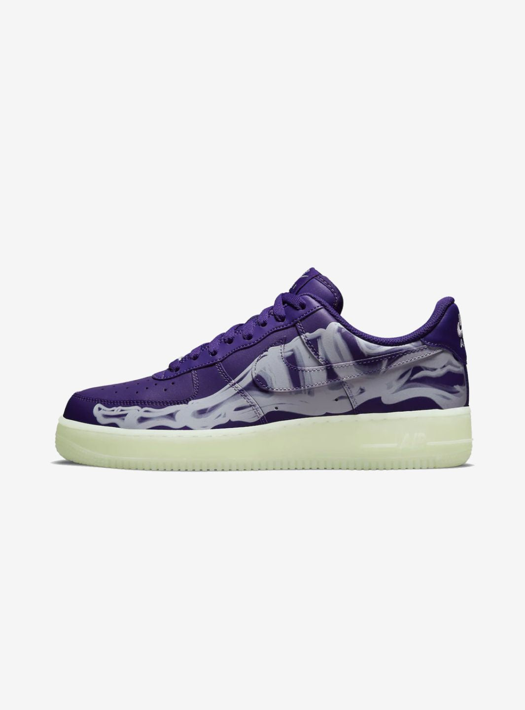Nike Air Force 1 Low Purple Skeleton Halloween (2021) sneakers basse uomo e donna pelle viola nero, vista laterale