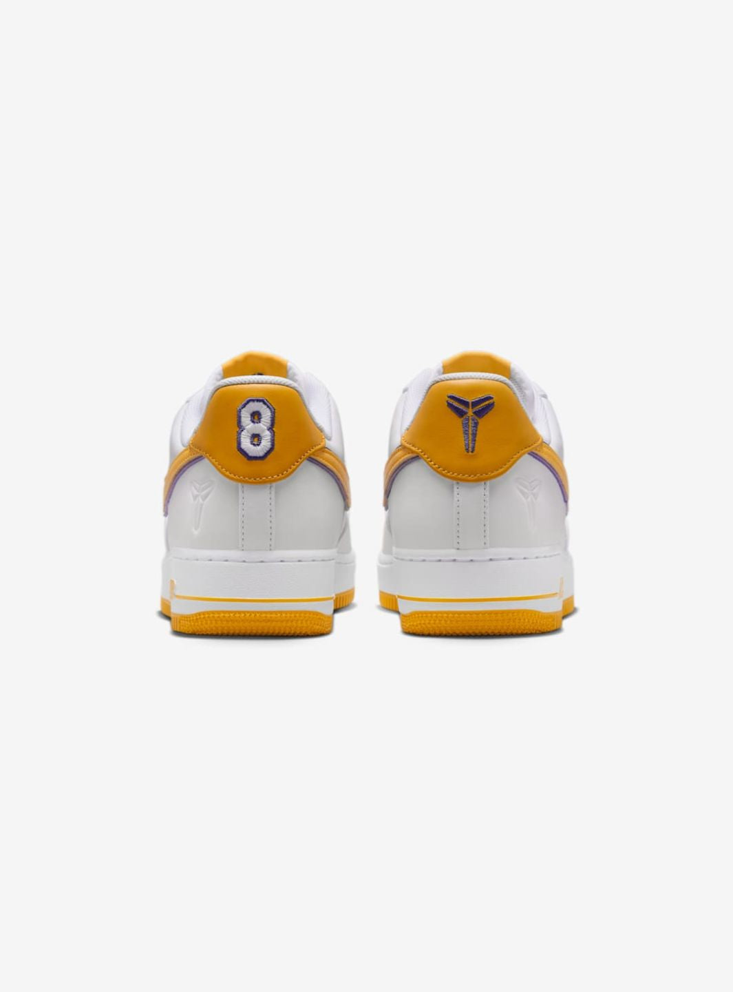 Nike Air Force 1 Low Kobe Bryant Lakers Home sneakers basse uomo e donna pelle giallo viola, vista dall'alto