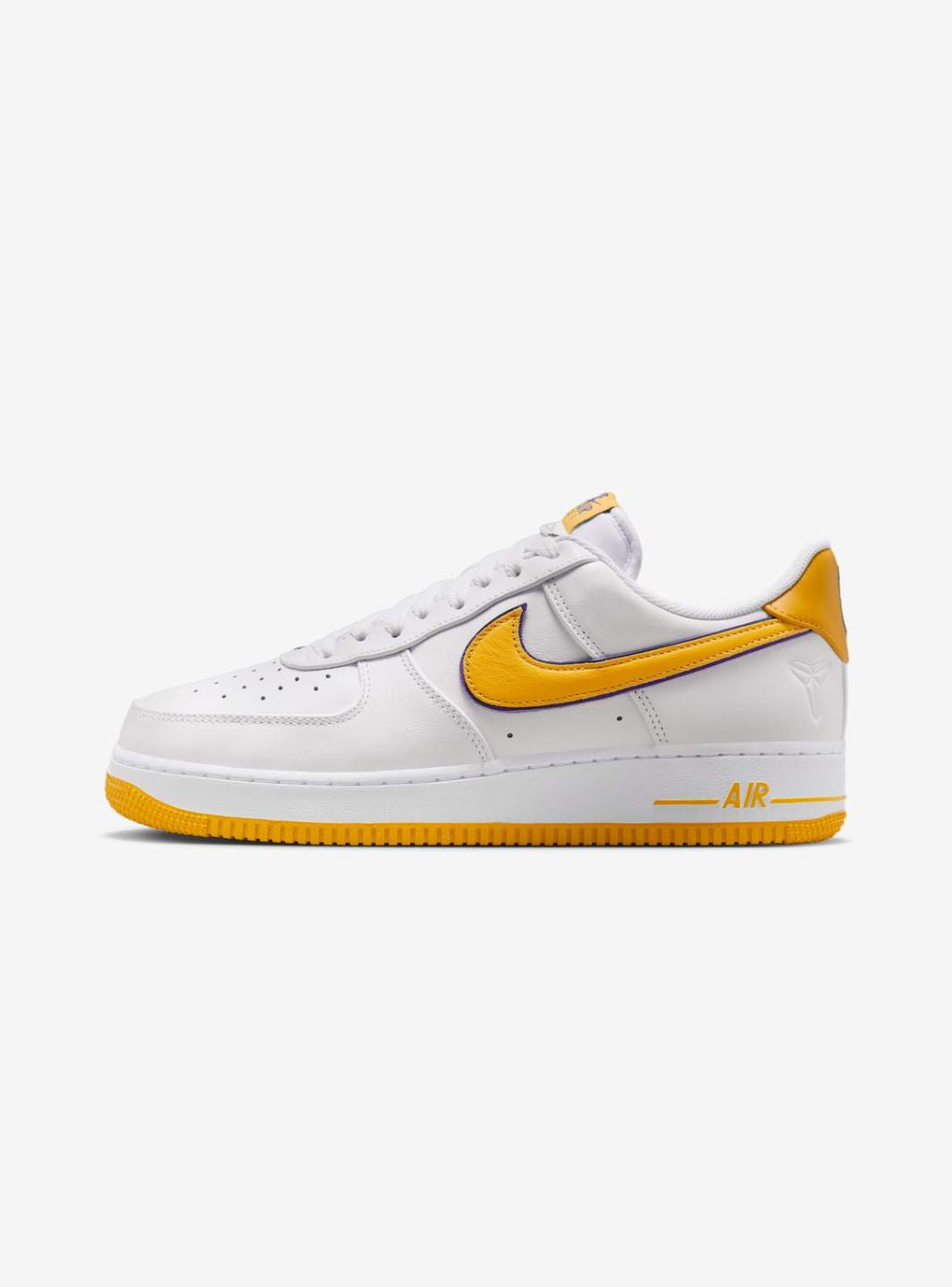 Nike Air Force 1 Low Kobe Bryant Lakers Home sneakers basse uomo e donna pelle giallo viola, vista laterale