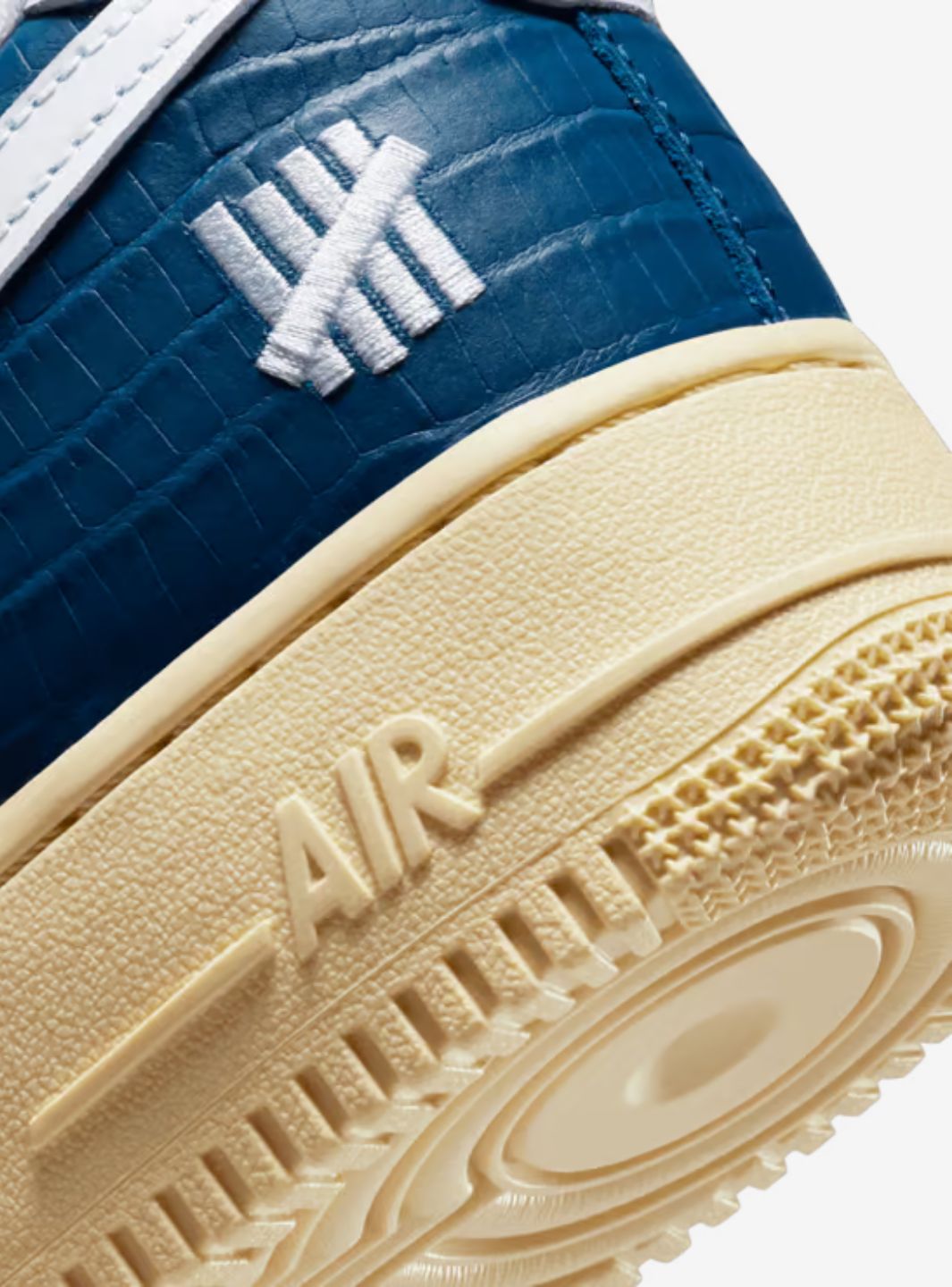 Nike Air Force 1 Low Undefeated 5 On It Blue Yellow Croc sneakers basse uomo e donna pelle blu giallo, dettaglio tomaia