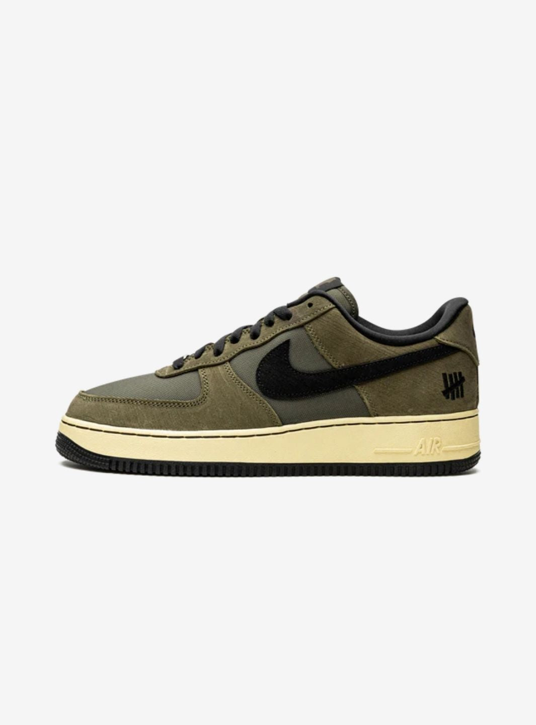 Nike Air Force 1 Low Undefeated Ballistic Dunk vs. AF1 sneakers basse uomo e donna pelle nero verde, vista laterale