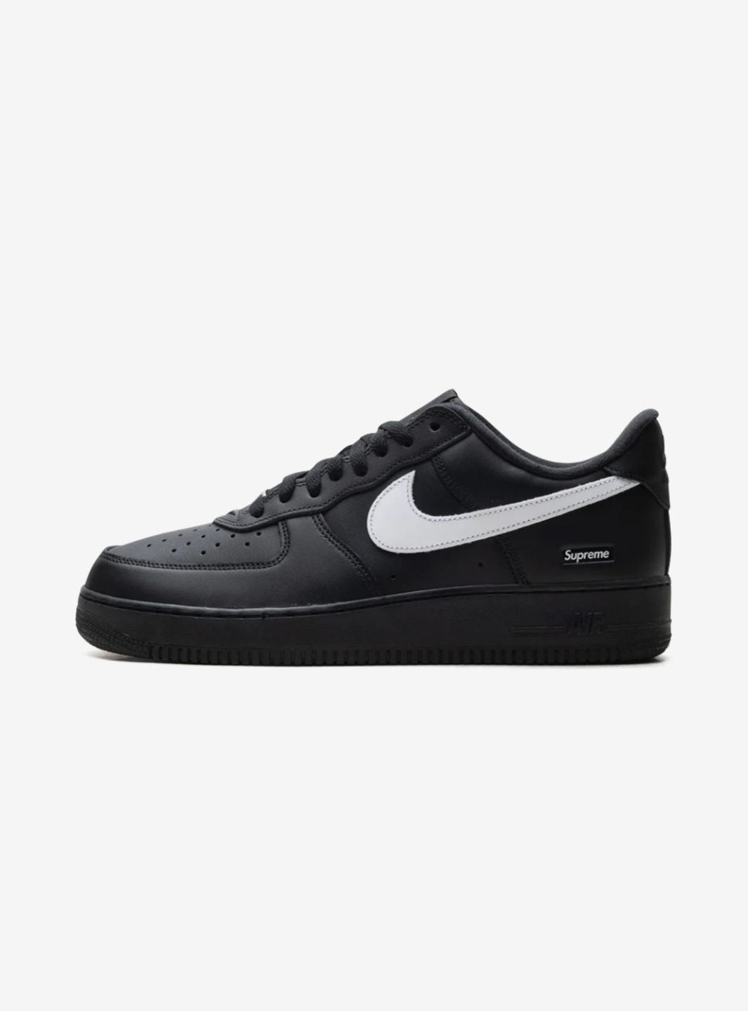 Nike Air Force 1 Low Supreme Black White sneakers basse uomo e donna pelle bianco nero, vista laterale