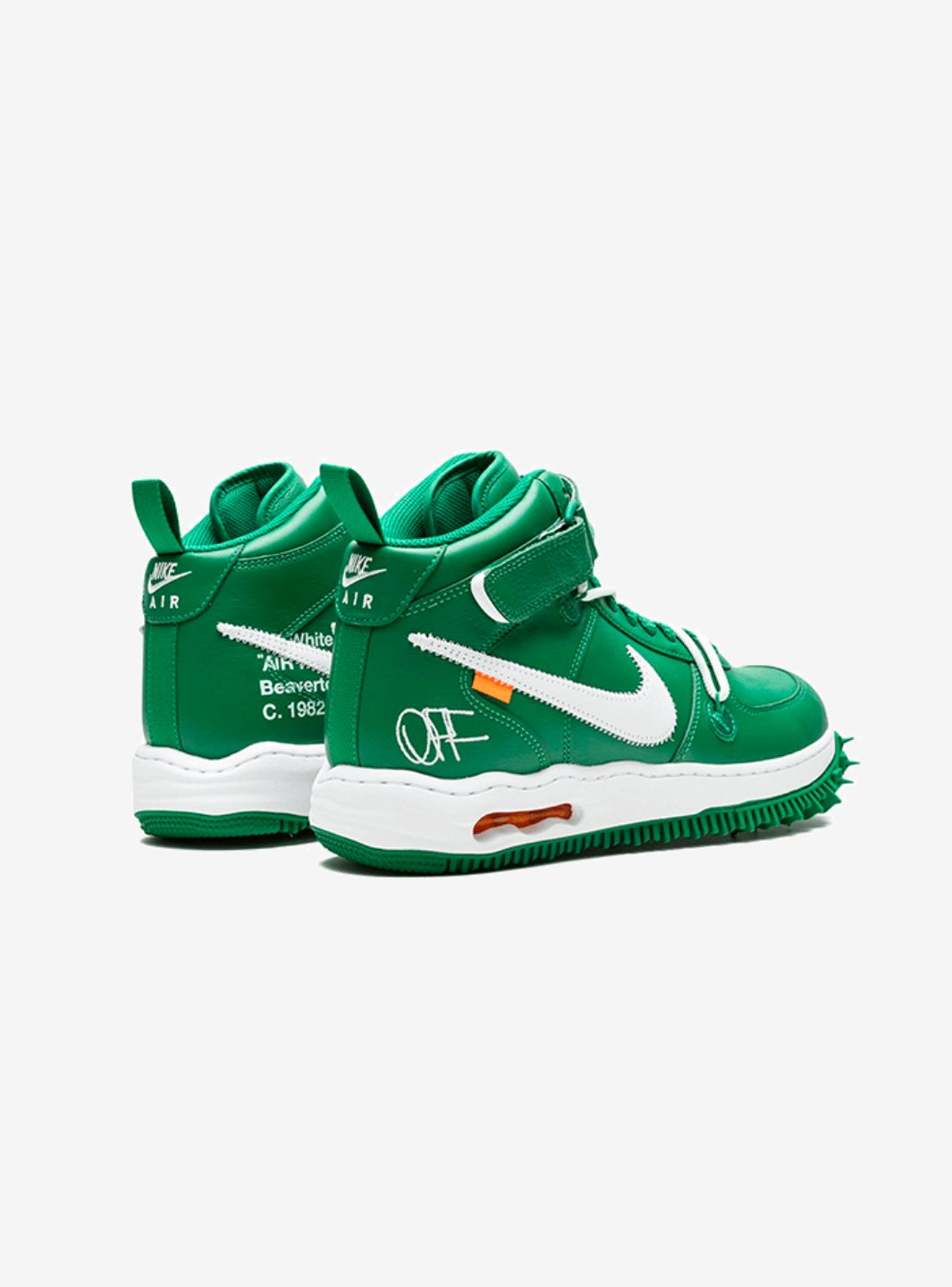 Nike Air Force 1 Mid Off-White Pine Green sneakers alte uomo e donna pelle bianco verde, dettaglio suola