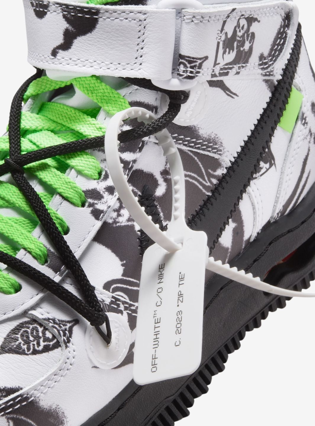 Nike Air Force 1 Mid Off-White Grim Reaper sneakers alte uomo e donna pelle bianco, dettaglio suola