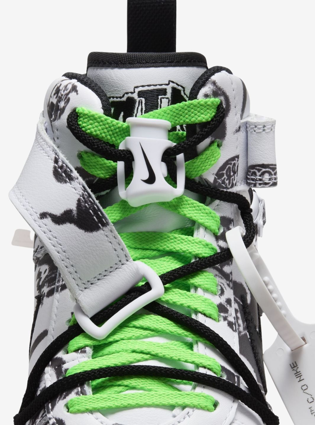 Nike Air Force 1 Mid Off-White Grim Reaper sneakers alte uomo e donna pelle bianco, dettaglio tomaia